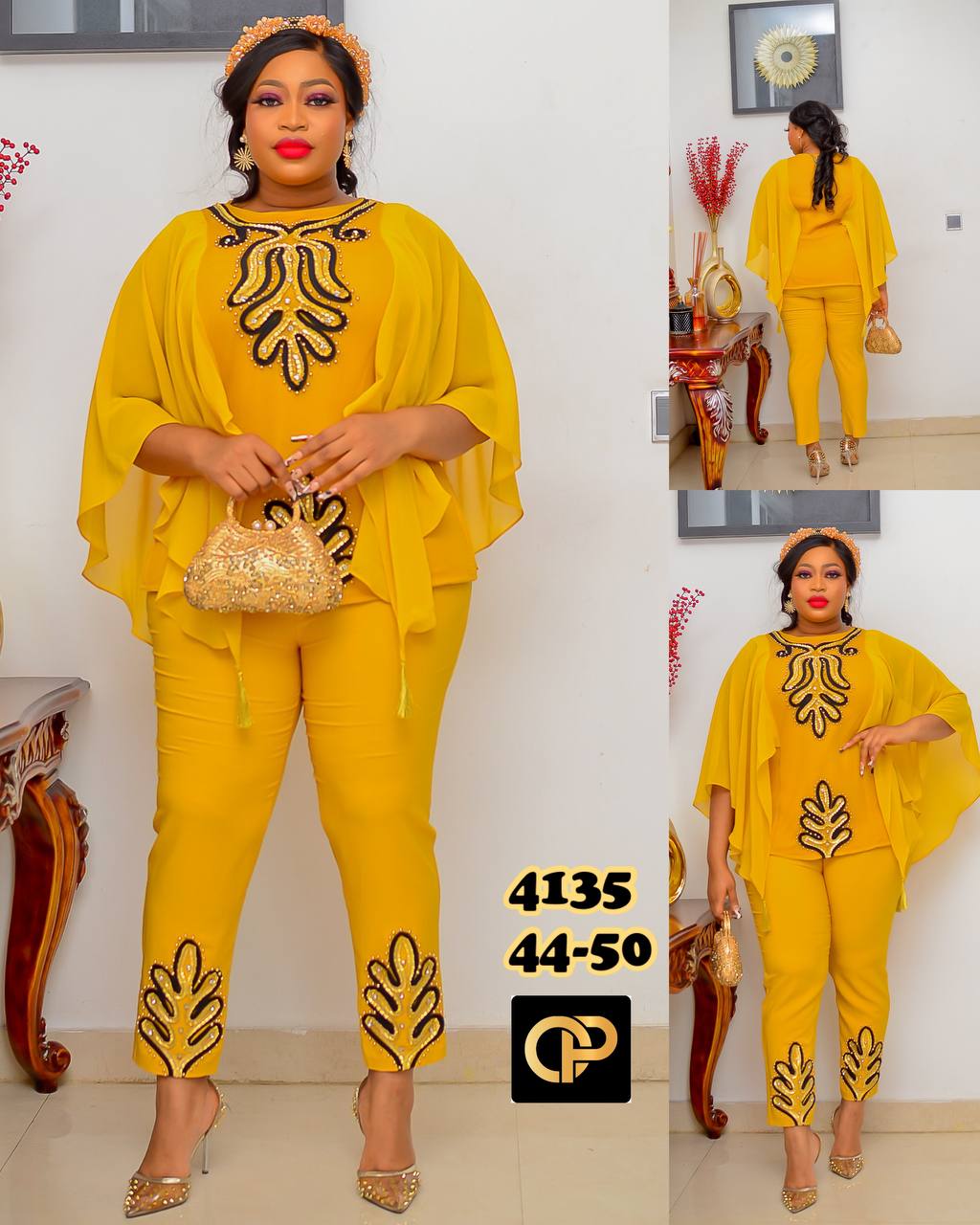 Monarch Cape Chiffon Trouser Set