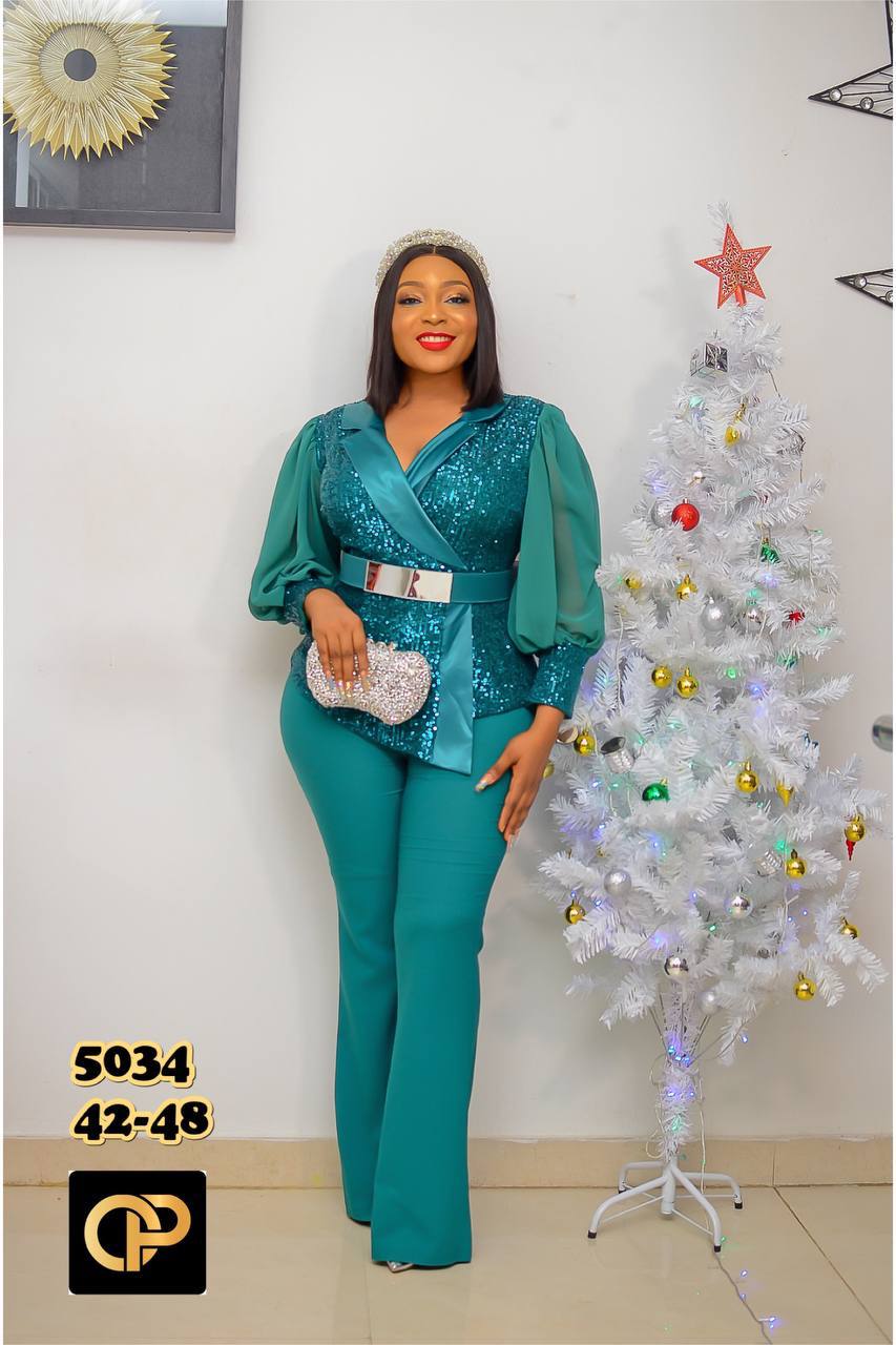 Cleopatra Sequin Wrap Peplum Trouser Set - Image 3