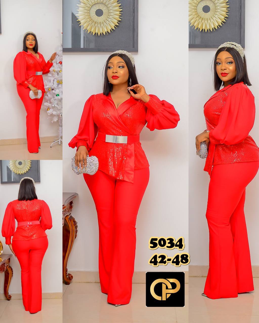 Cleopatra Sequin Wrap Peplum Trouser Set