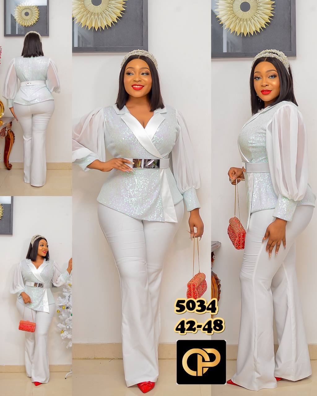 Cleopatra Sequin Wrap Peplum Trouser Set - Image 7
