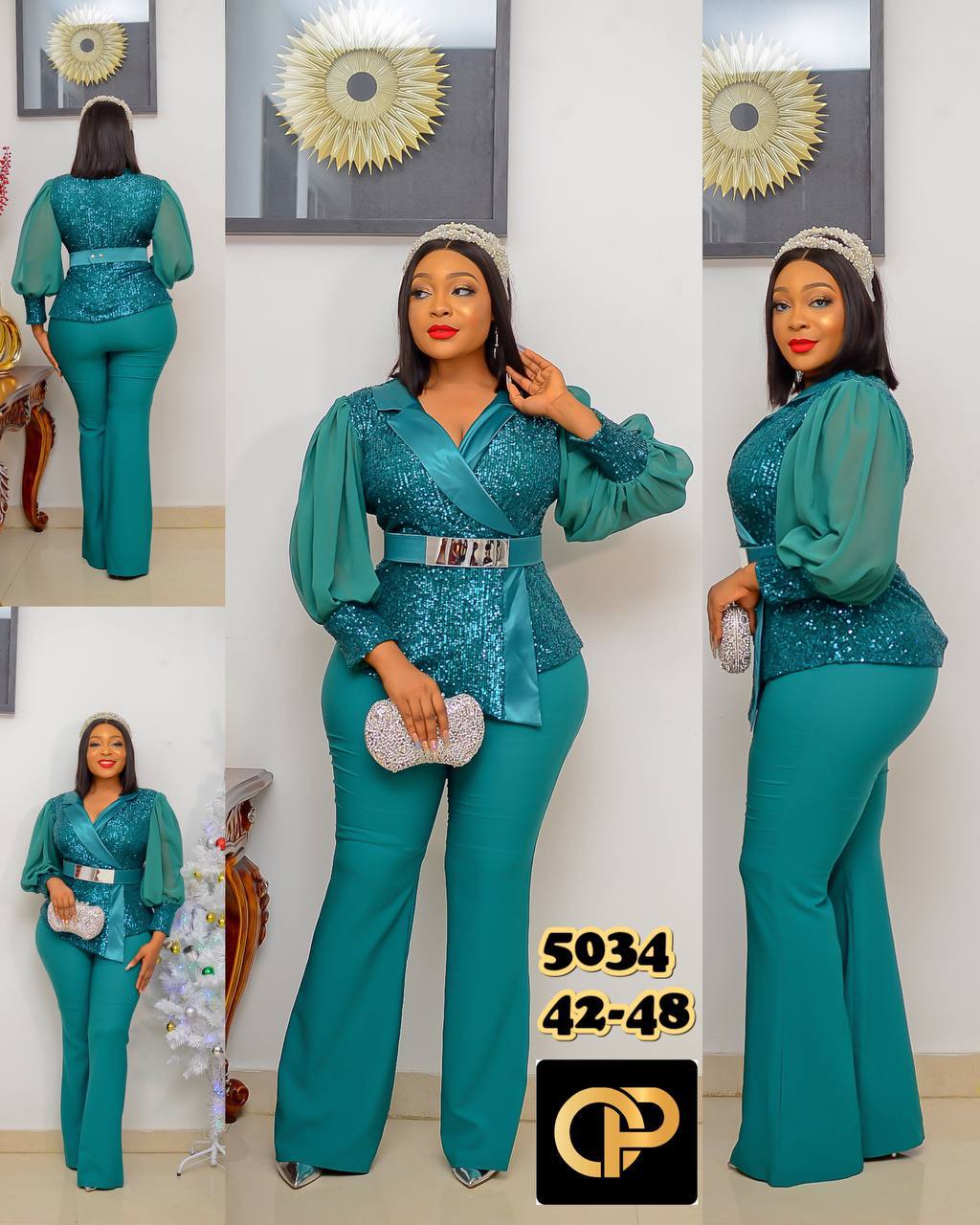 Cleopatra Sequin Wrap Peplum Trouser Set - Image 8
