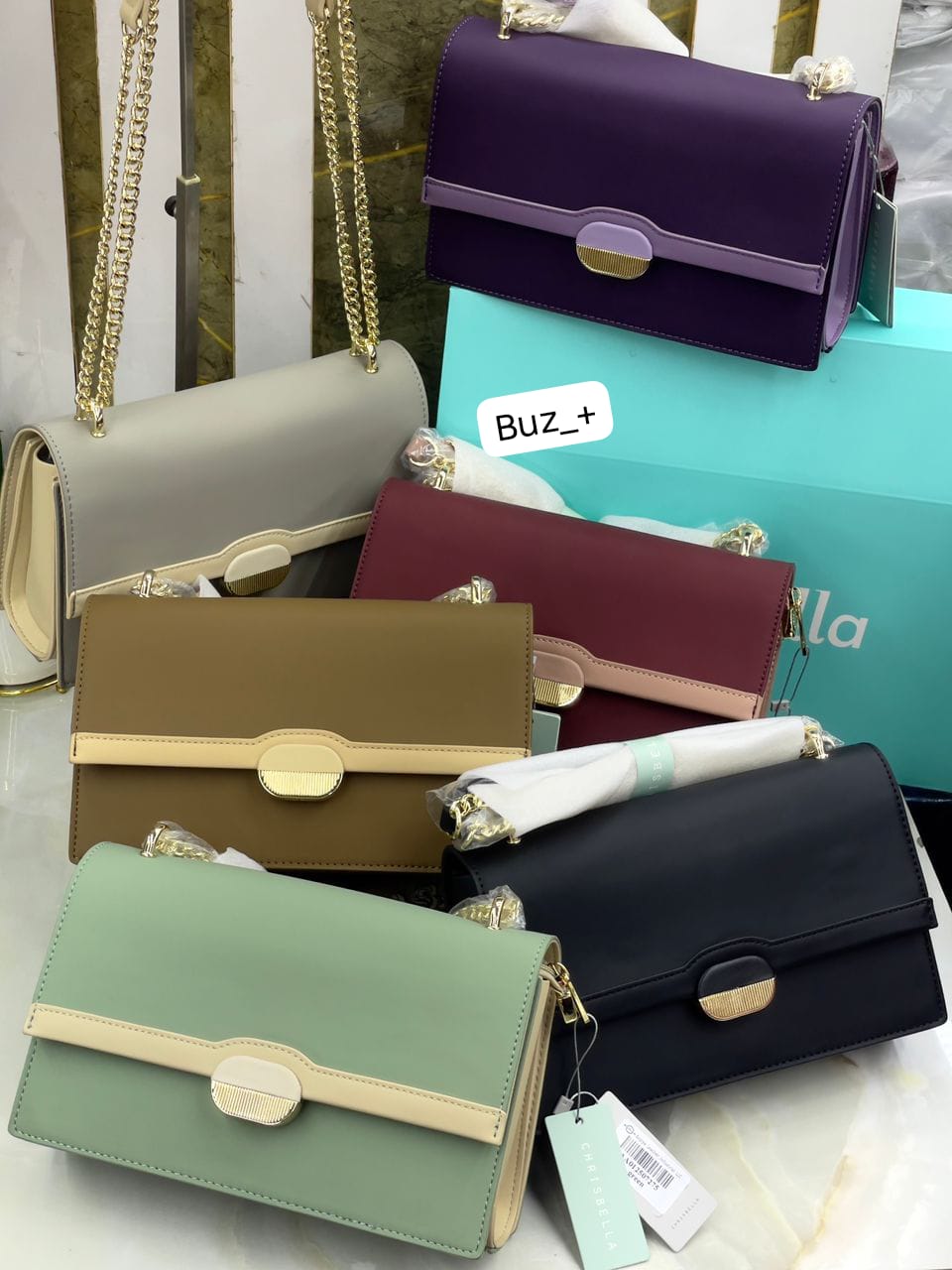 CHRISBELLA Elegant Flap Shoulder Bag with Gold Chain Strap