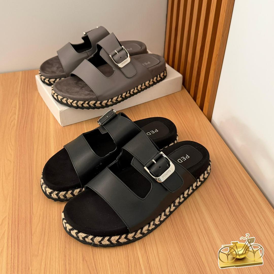 Premium Leather Dual-Band Espadrille Platform Sandals