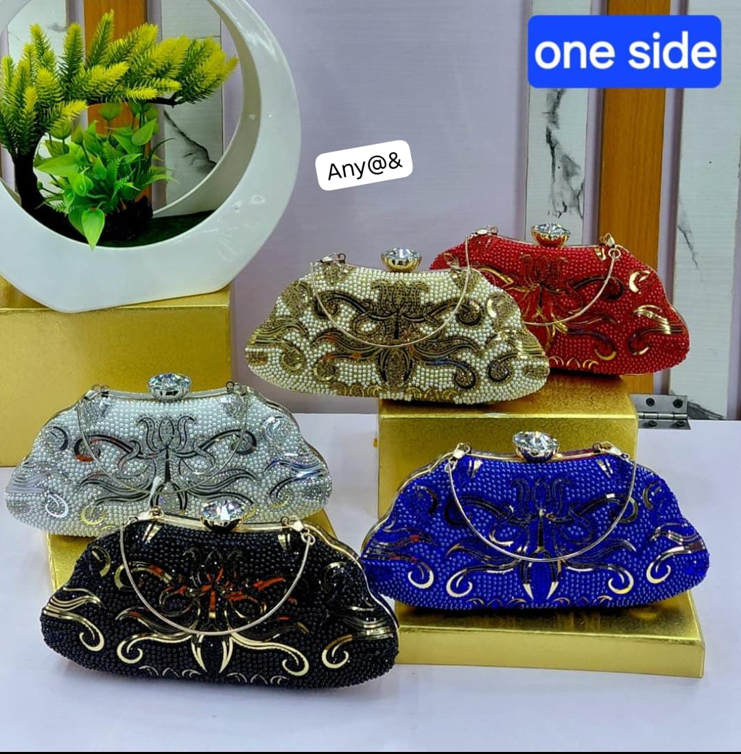Embellished Formal Handbag with Crystal Clasp & Chain Strap