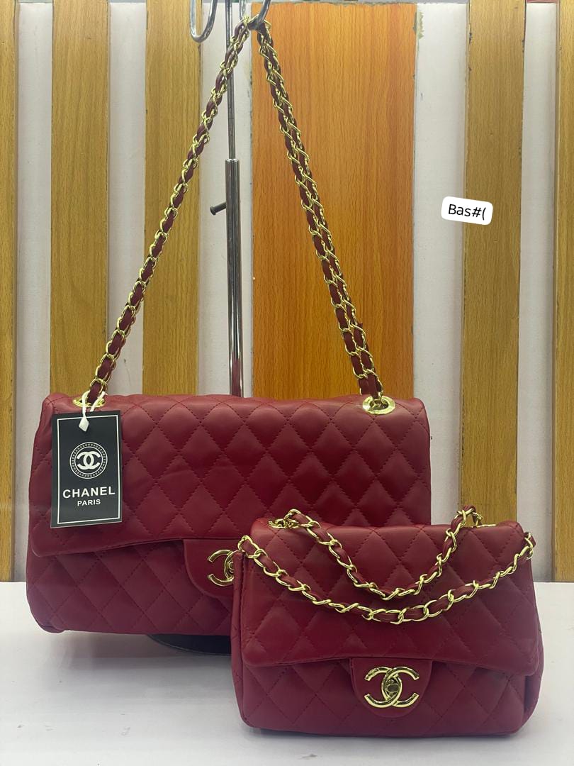Premium Quilted Flap Shoulder Bag Set with Interlocking Gold Lock - Image 2