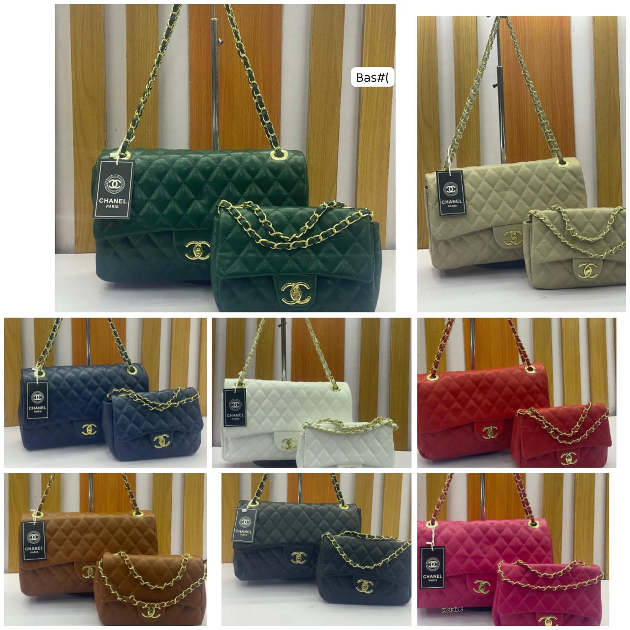 Premium Quilted Flap Shoulder Bag Set with Interlocking Gold Lock