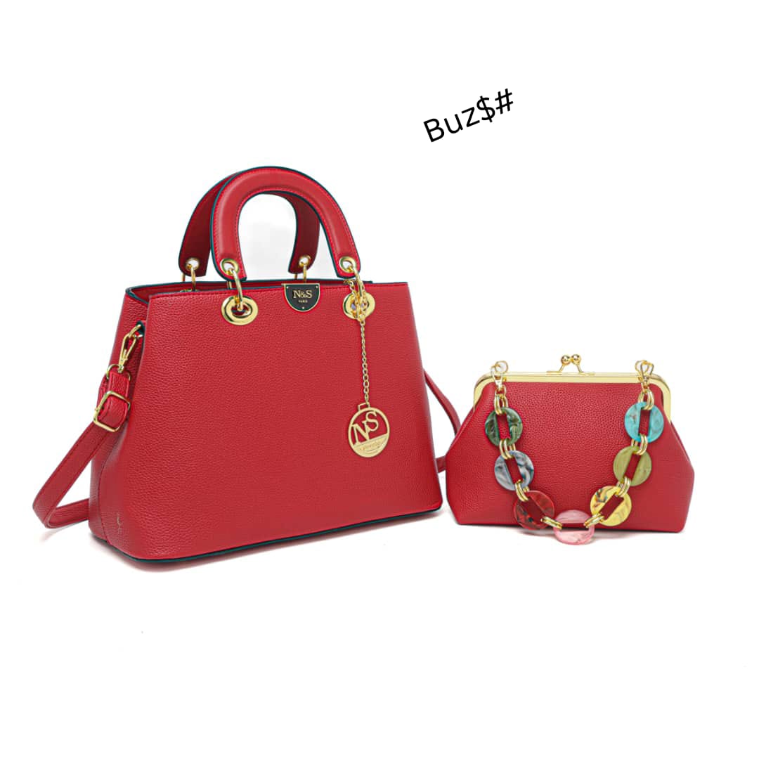 2-Piece Convertible Handbag with Kiss-Lock Pouch and Marbled Acrylic Chain Accent