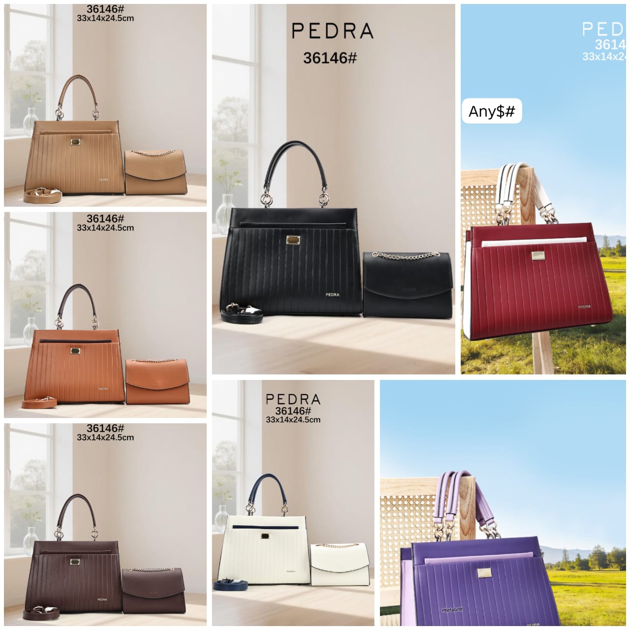 Premium Vertical-Pleat Top-Handle Satchel with Chain Accents and Matching Envelope Pouch