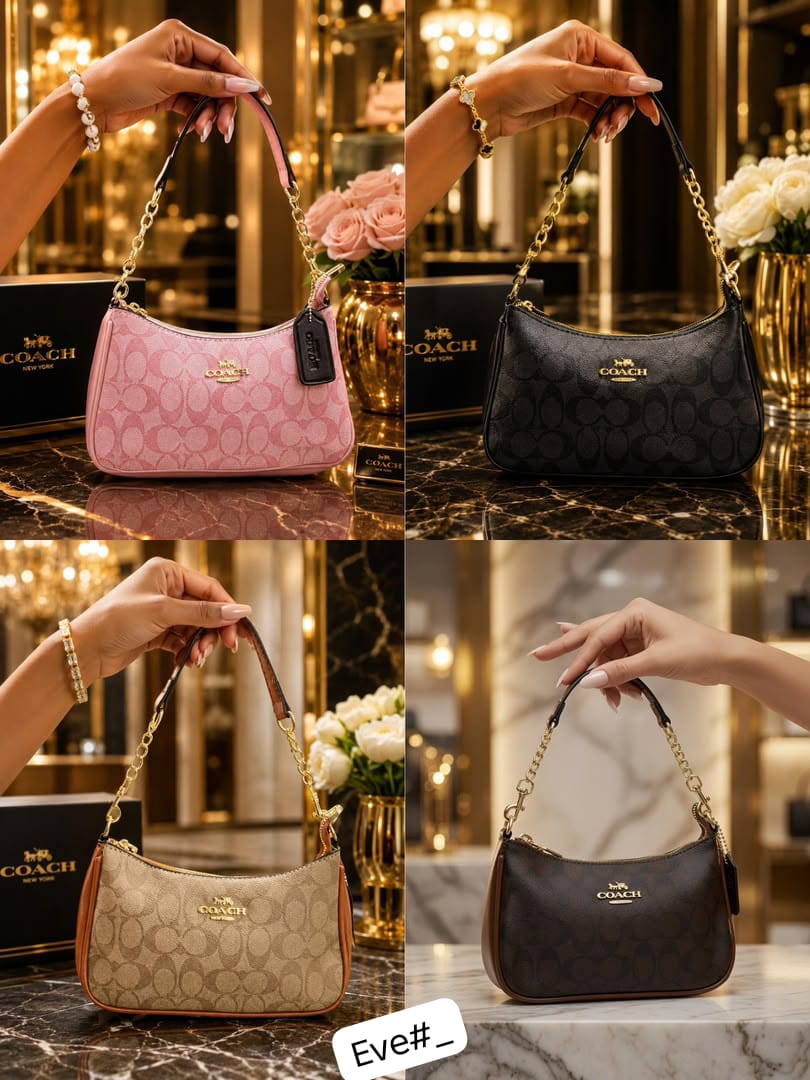 Luxury Curved Underarm Shoulder Bag with Gold-Tone Chain Accent & Leather Hangtag - Image 2