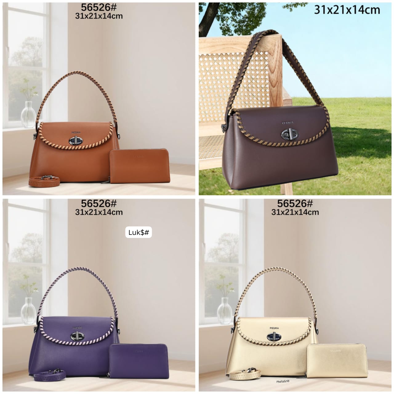 Premium Leather Top-Handle Tote Bag Set with Matching Envelope Wallet