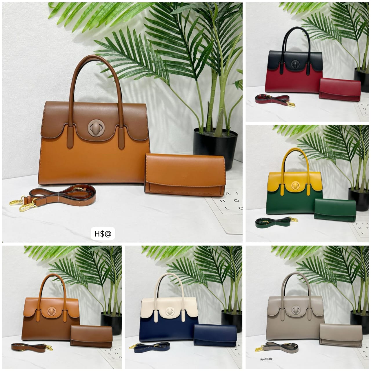 Luxury Dual-Tone Top-Handle Handbag and Wallet Set
