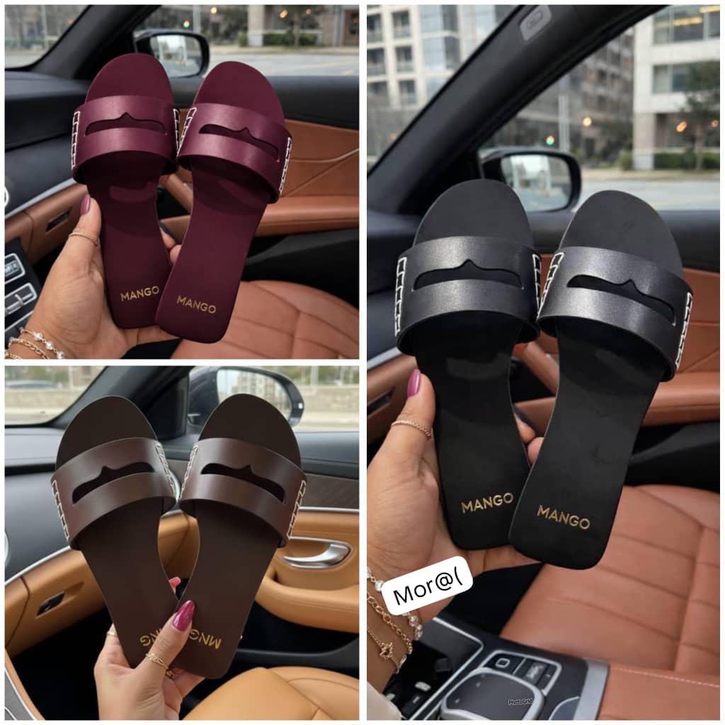 MANGO Leather Cut-Out Party Slippers