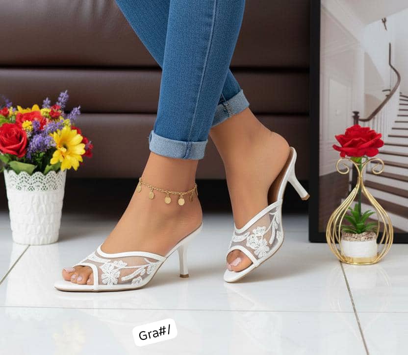 Chic Floral Lace Mesh Open-Toe Mules