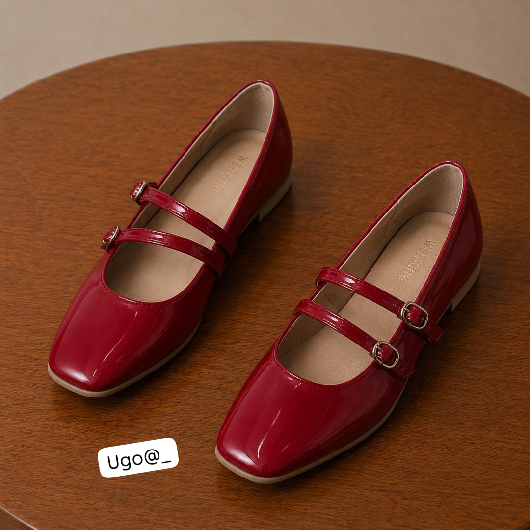 ZARA Sleek Square Toe Glossy Ballerina Shoes with Adjustable Instep Strap