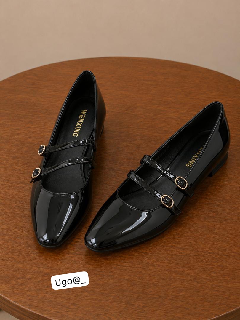 ZARA Sleek Square Toe Glossy Ballerina Shoes with Adjustable Instep Strap - Image 2