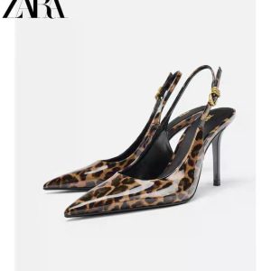 Zara Leopard Print Patent Slingback Pumps