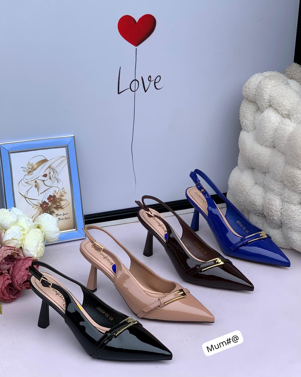Glossy Patent Pointed-Toe Slingback Heels