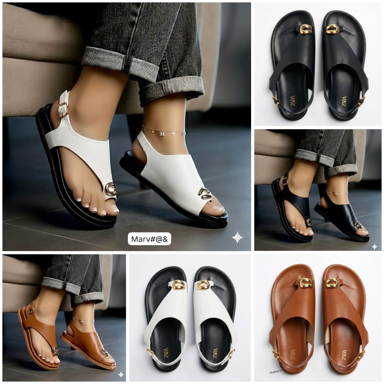 Zara Gold Toe-Loop Slingback Slides