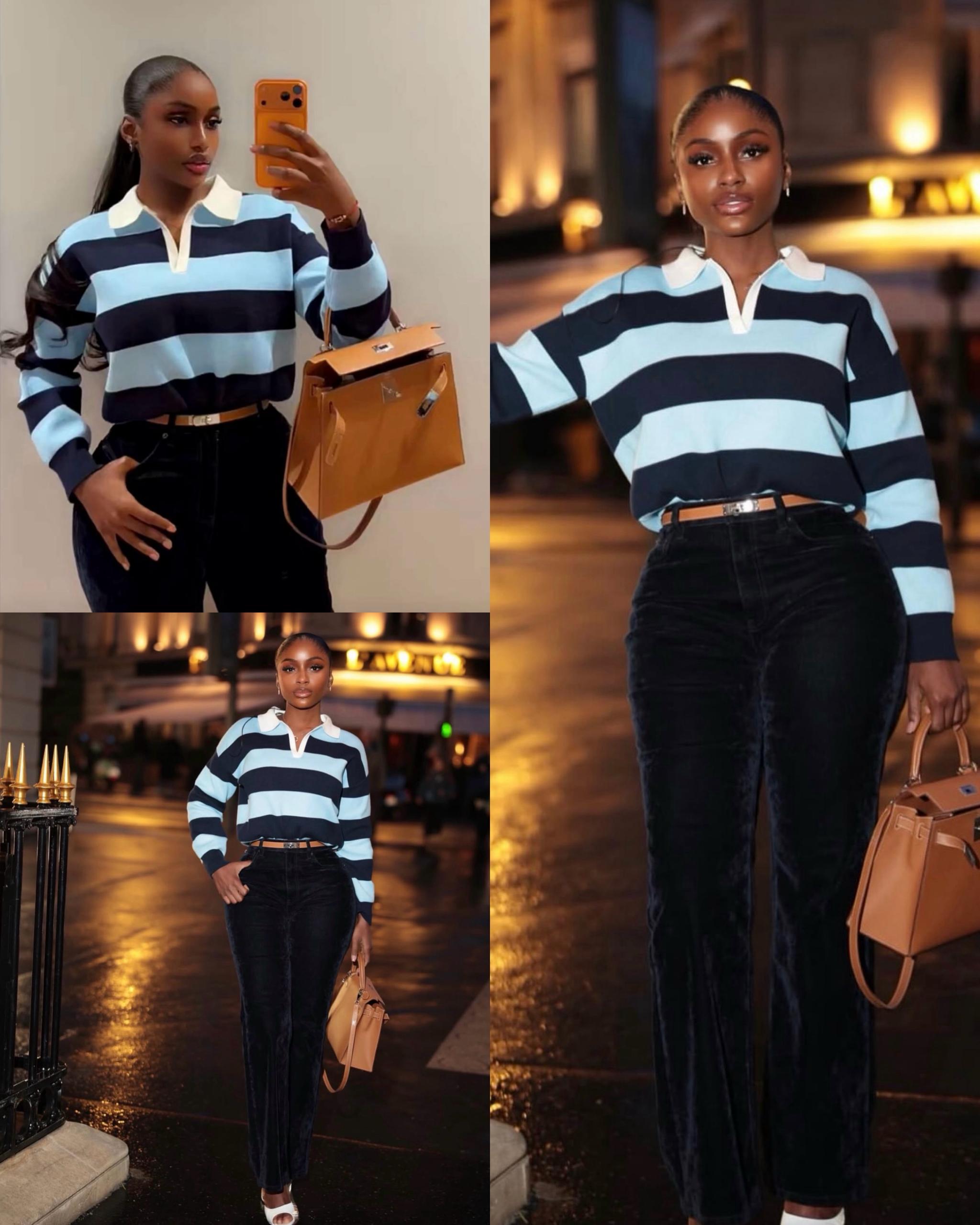 Women's Retro Striped Knit Polo Sweater - Image 2