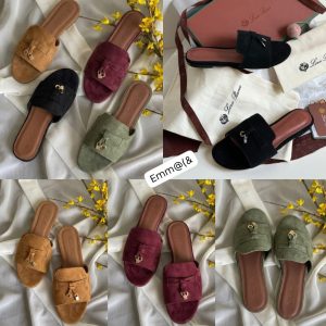 Loro Piana Women's Suede Open-Toe Slide Sandals
