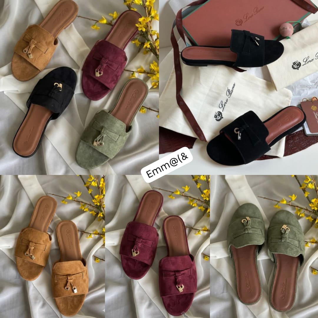 Loro Piana Women's Suede Open-Toe Slide Sandals