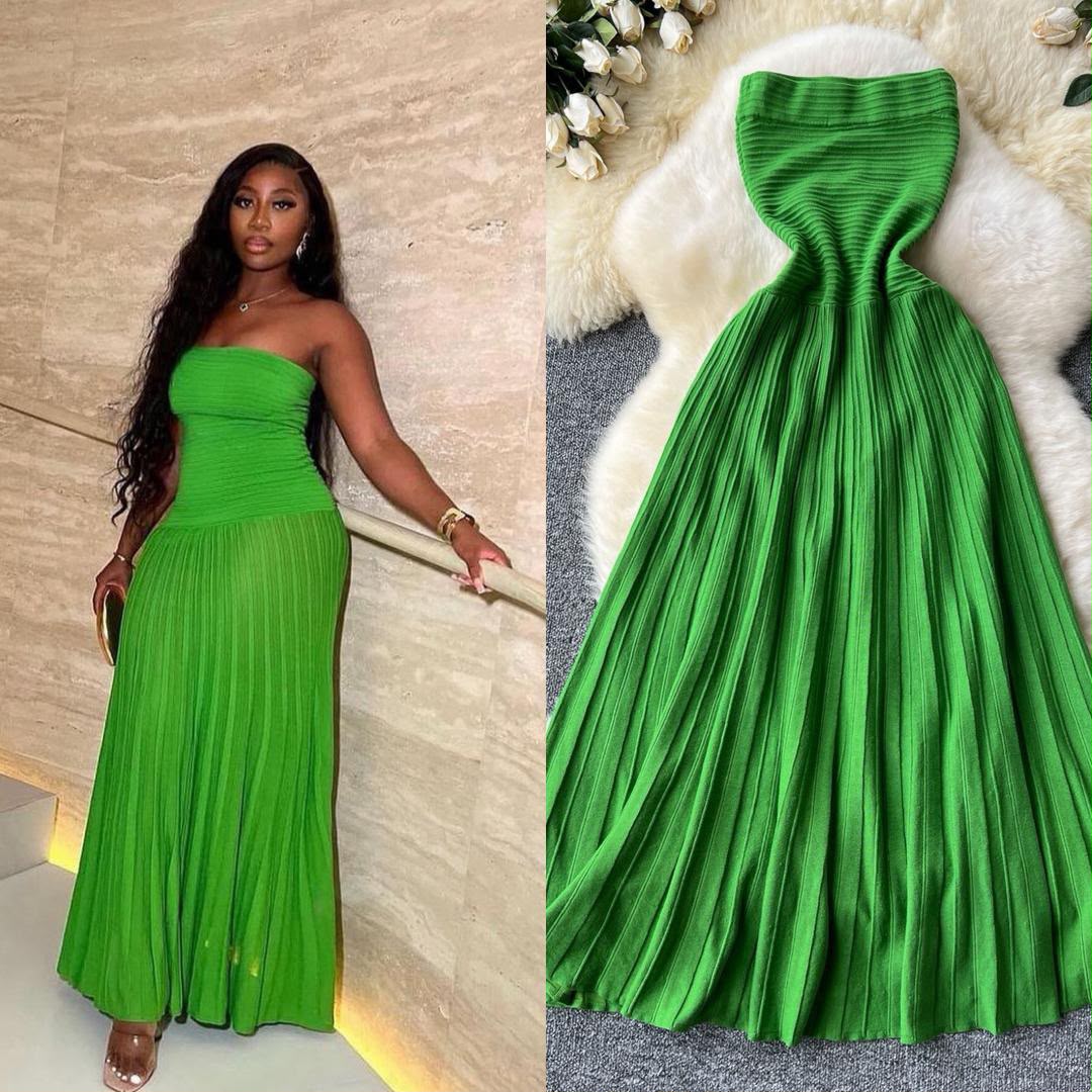 Women’s Premium Ribbed Pleated Tube Maxi Dress - Image 2