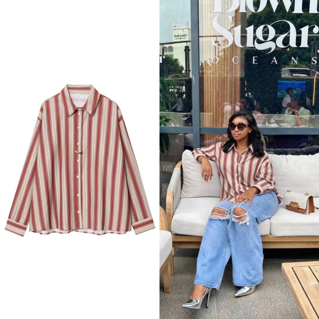 Women’s Vintage Oversized Striped Button-Down Shirt - Image 3