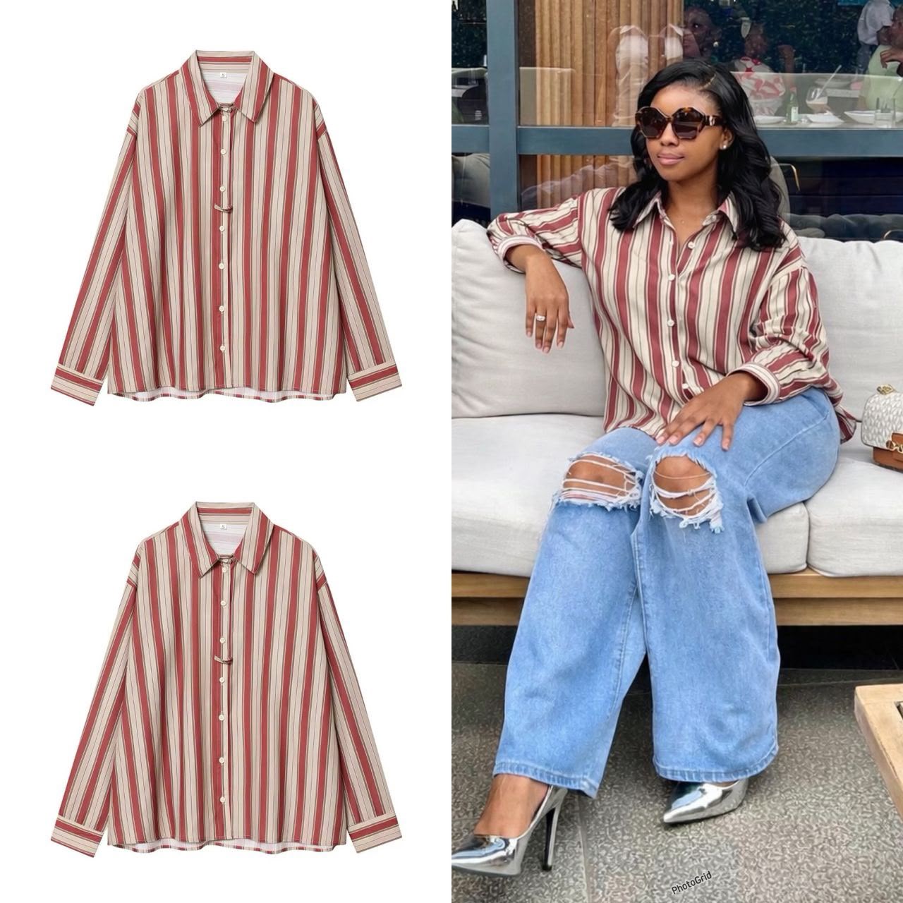 Women’s Vintage Oversized Striped Button-Down Shirt - Image 5