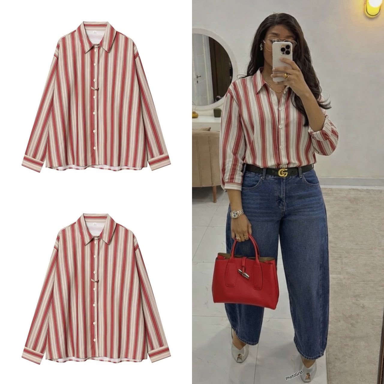 Women’s Vintage Oversized Striped Button-Down Shirt - Image 6