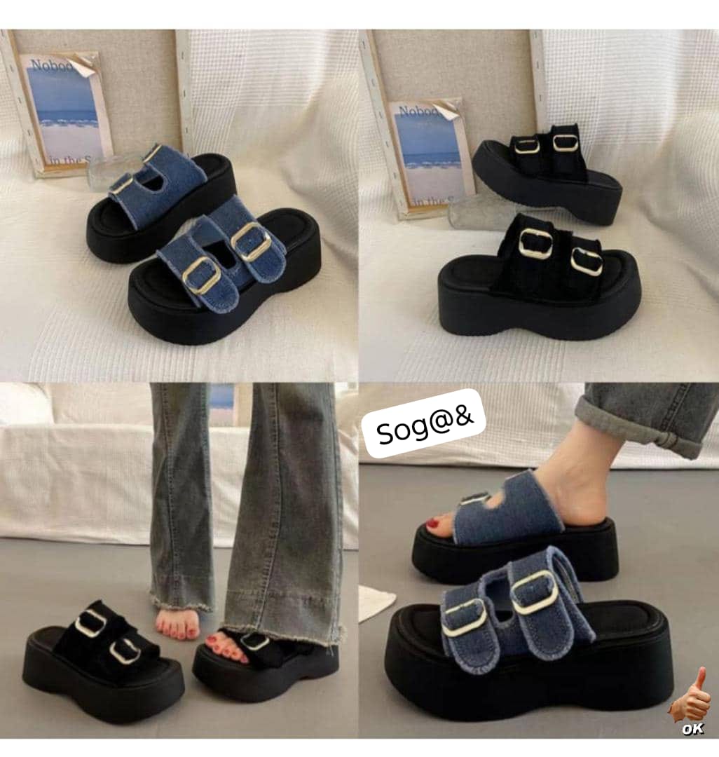 Chunky Open-Toe Denim and Velvet Flatform Sandals