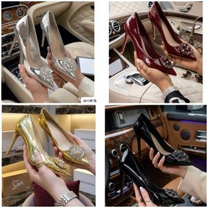 Women's Pointed-Toe Glossy Slingback Heels with Floral Ornament