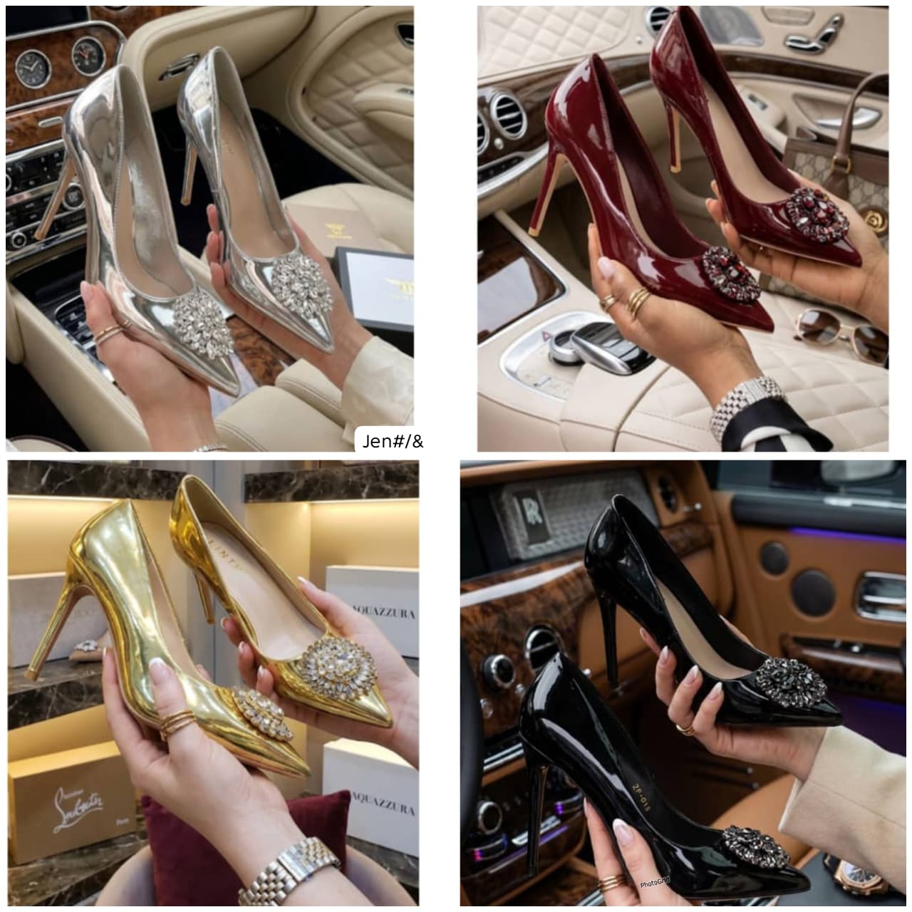 Women's Pointed-Toe Glossy Slingback Heels with Floral Ornament