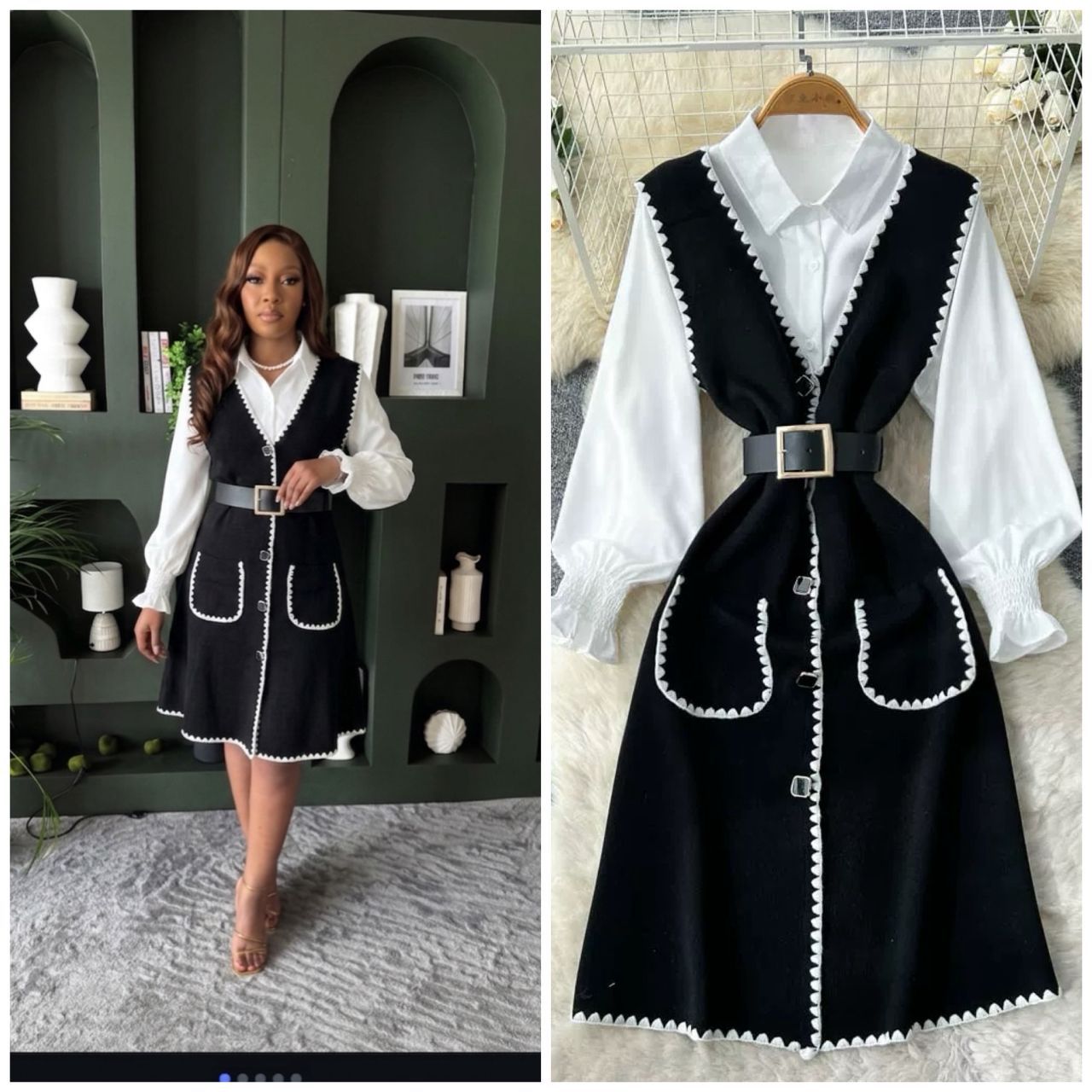 Women’s Scallop-Trim Knit Vest Dress Set