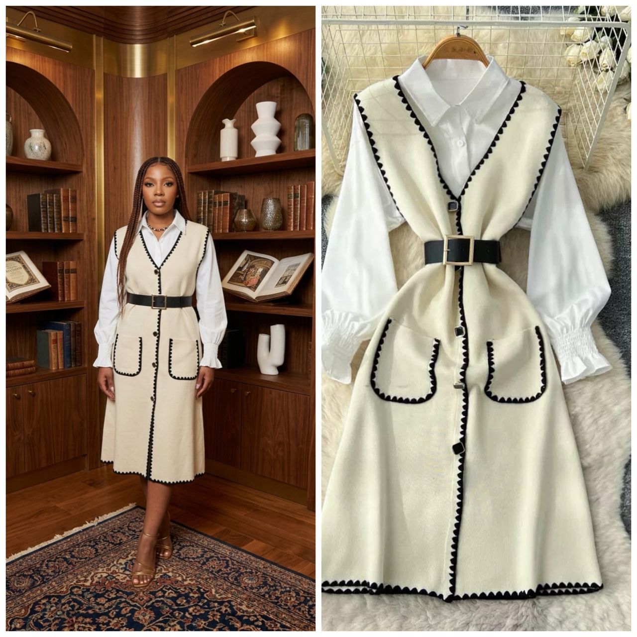 Women’s Scallop-Trim Knit Vest Dress Set - Image 6