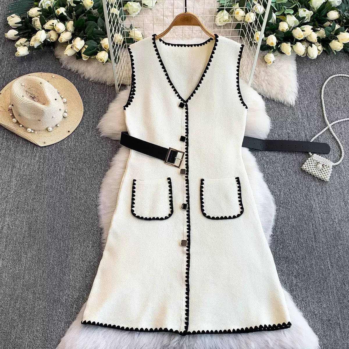 Women’s Scallop-Trim Knit Vest Dress Set - Image 4