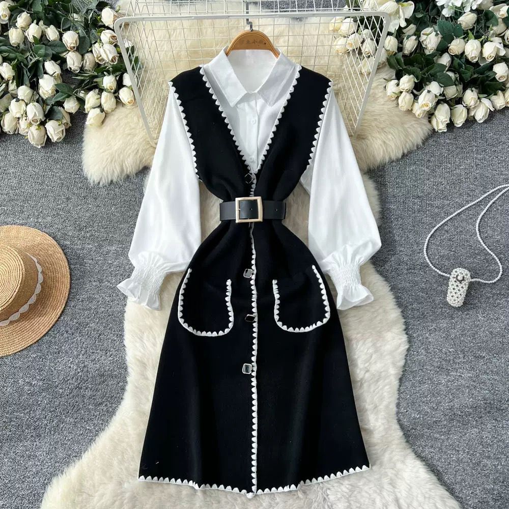 Women’s Scallop-Trim Knit Vest Dress Set - Image 3