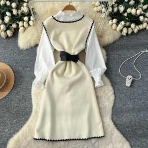 2-Piece Button-Down Midi Dress + Bishop-Sleeve Blouse