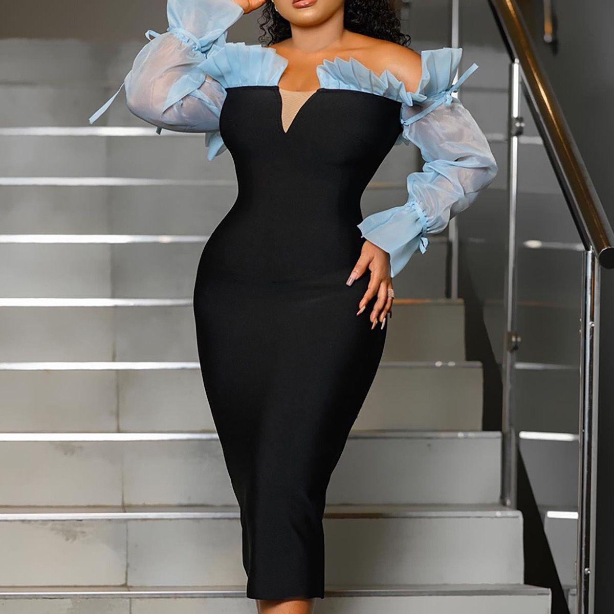 Women's Elegant Off-Shoulder Bandage Midi Dress - Image 5