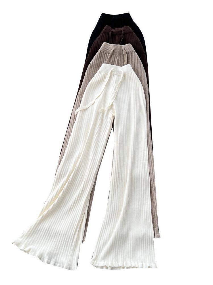 High-Waist Ribbed Knit Wide-Leg Lounge Pants - Image 2