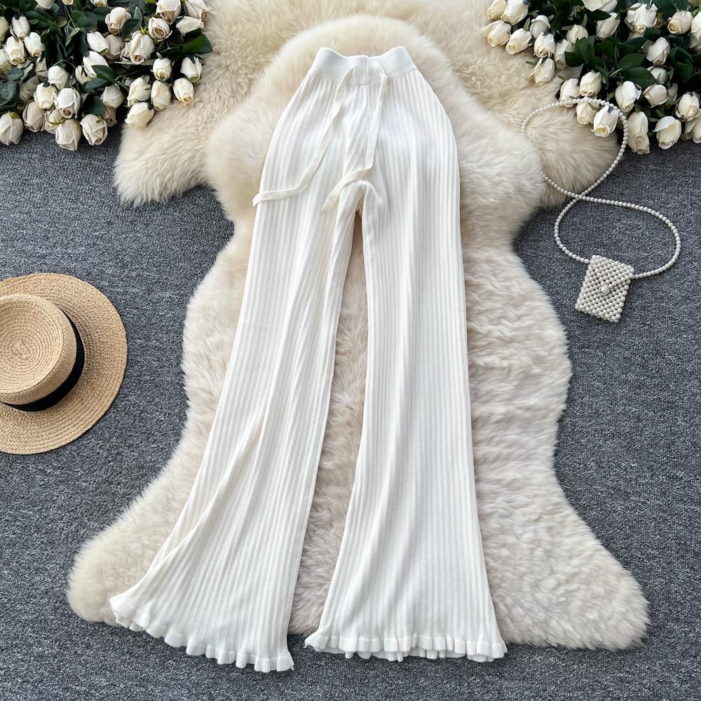 High-Waist Ribbed Knit Wide-Leg Lounge Pants