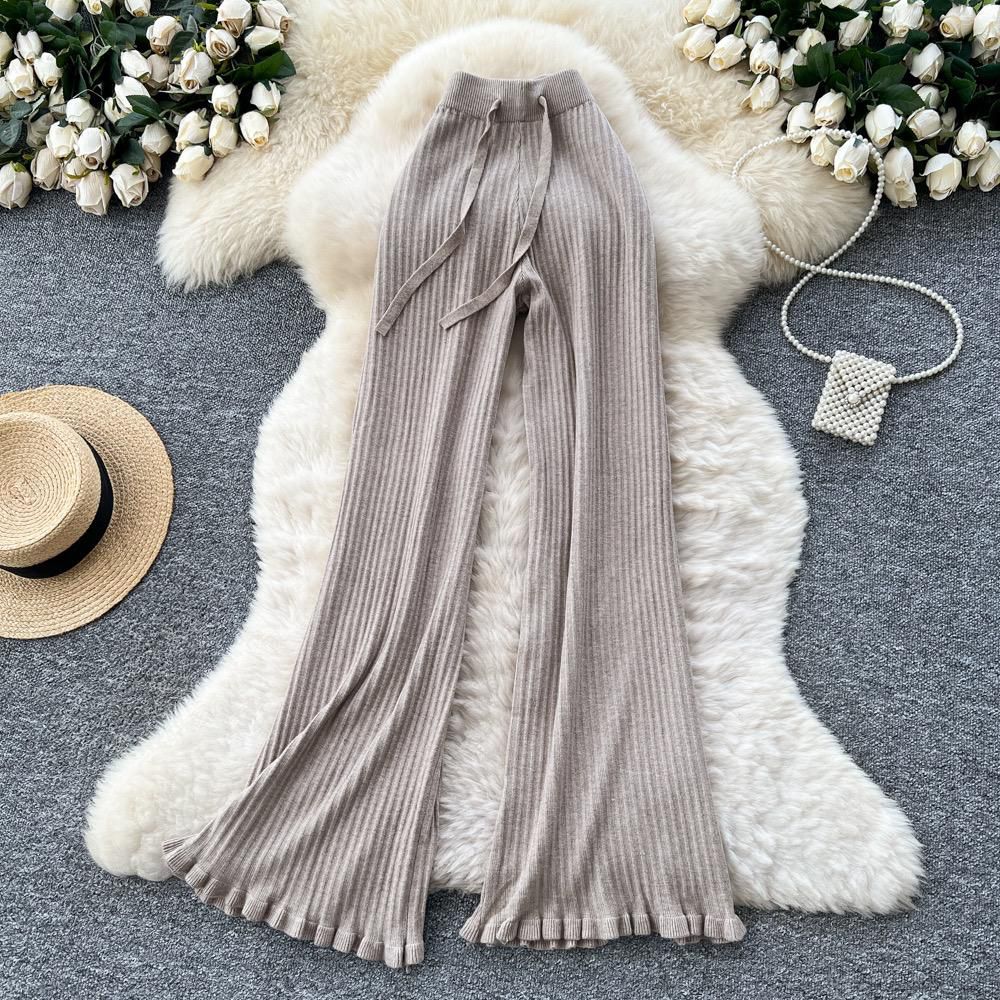 High-Waist Ribbed Knit Wide-Leg Lounge Pants - Image 4