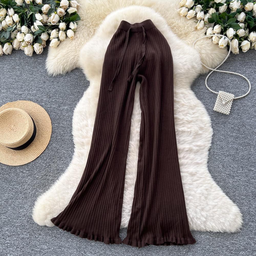 High-Waist Ribbed Knit Wide-Leg Lounge Pants - Image 5