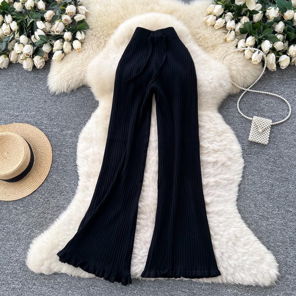 High-Waist Ribbed Knit Wide-Leg Lounge Pants - Image 6