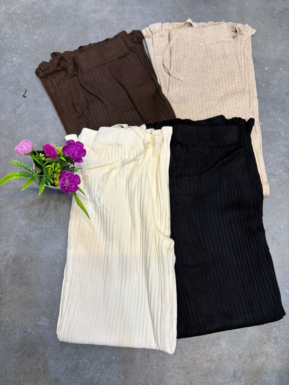 High-Waist Ribbed Knit Wide-Leg Lounge Pants - Image 7