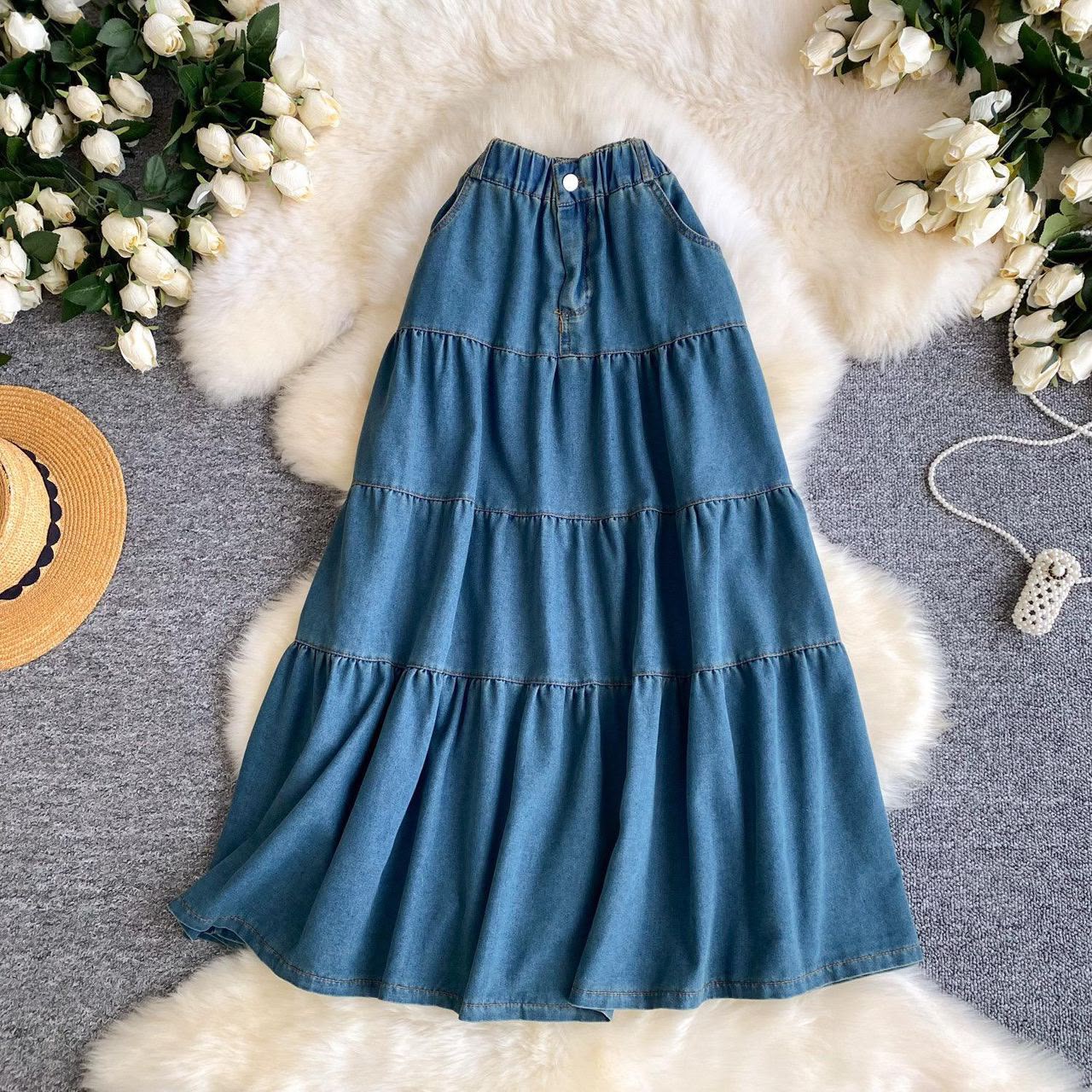 Vintage Tiered Denim Maxi Skirt - Image 2
