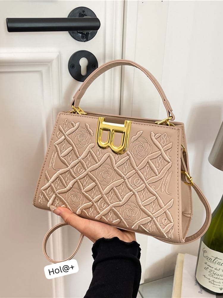 Premium Floral Embossed Trapeze Top Handle Bag - Image 2