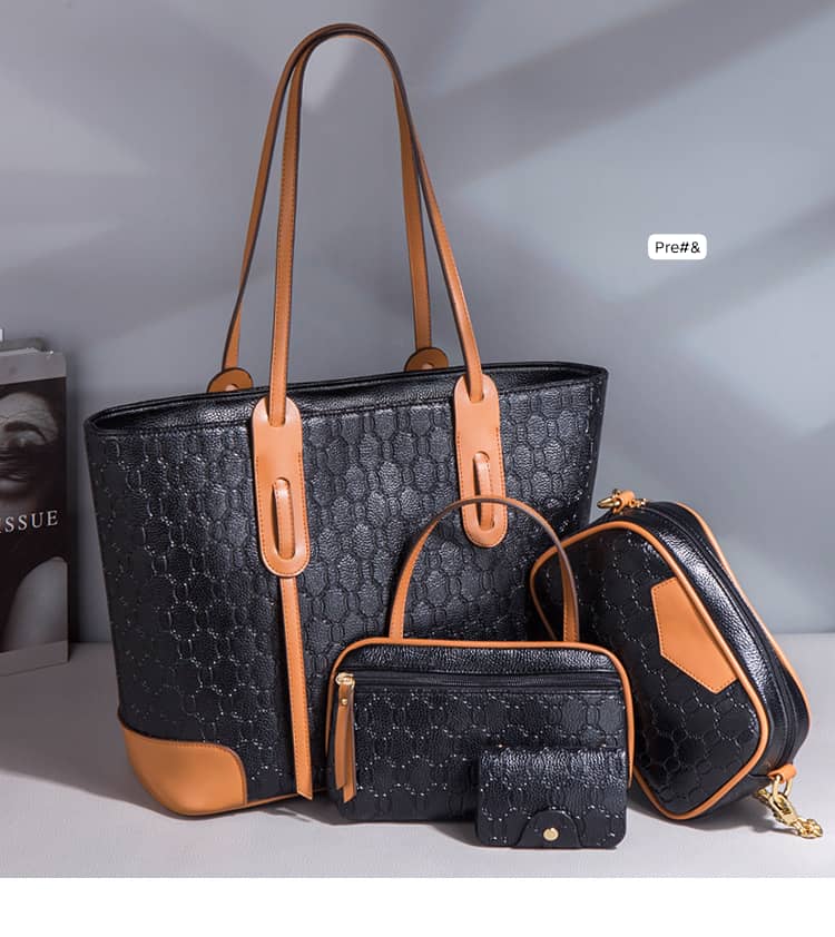 Luxury 4-Piece Monogram Textured Tote & Handbag Ensemble