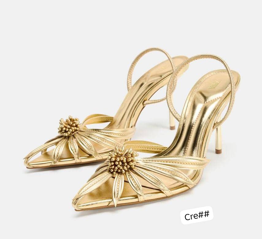 Zara Metallic Gold Pointed-Toe Heels