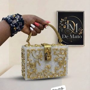 De Matto Luxury Baroque Marble Acrylic Box Clutch