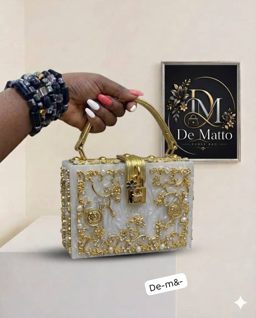 De Matto Luxury Baroque Marble Acrylic Box Clutch